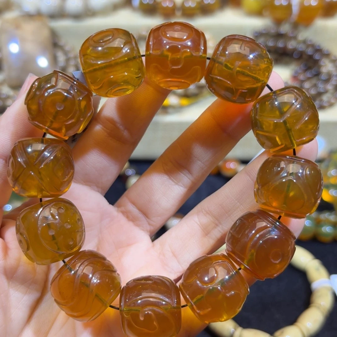 琥珀珠宝奇石未镶嵌19.5mm金珀老型雕刻单圈