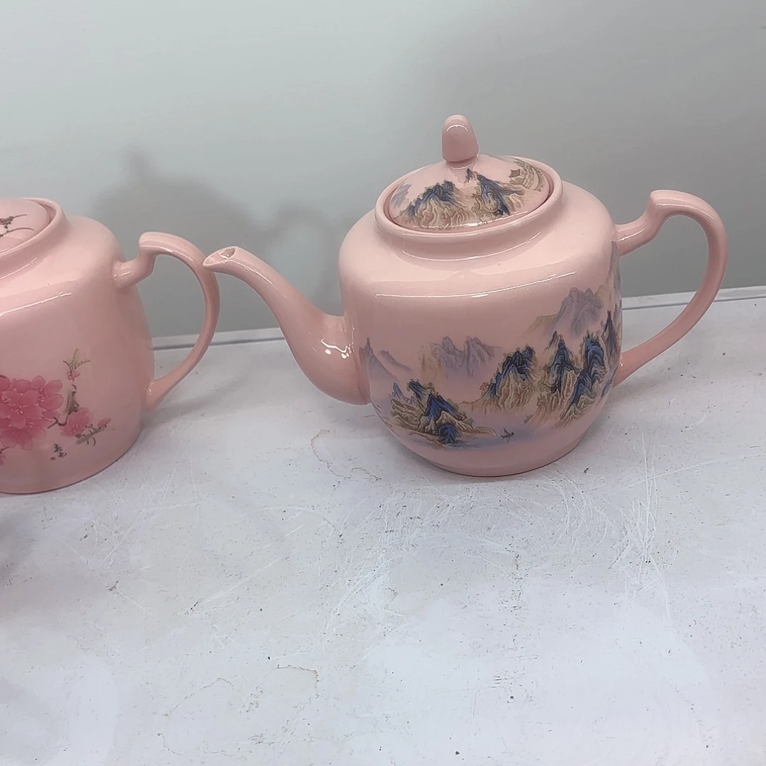 壶陶瓷千里江山图两斤侧把壶红稀稀