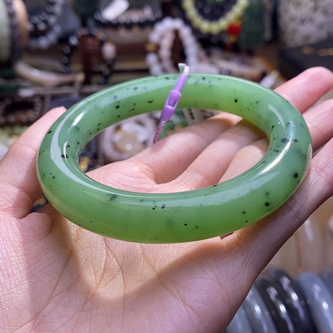 和田玉未镶嵌颈饰碧玉乌兰海胖圆手镯54.8圈口