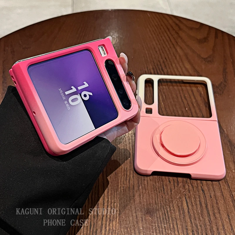 适用华为purax手机壳肤感渐变玫红圆形支架pocket2折叠屏mixflip