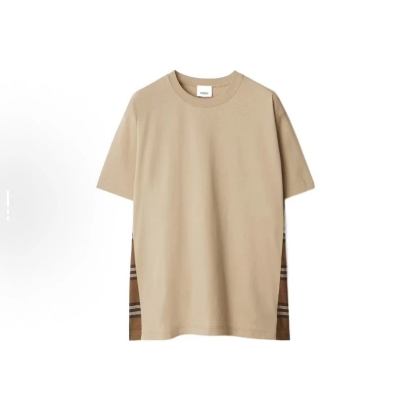 未使用 BURBERRY/博柏利 侧边格纹圆领套头短袖  土黄色