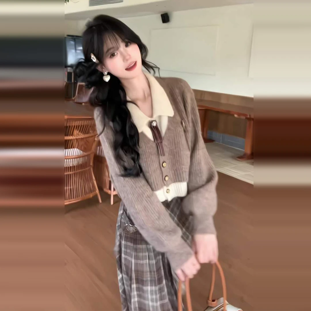 学院风针织毛衣套装连衣裙子女2025新款早秋季小个子香风韩系穿搭