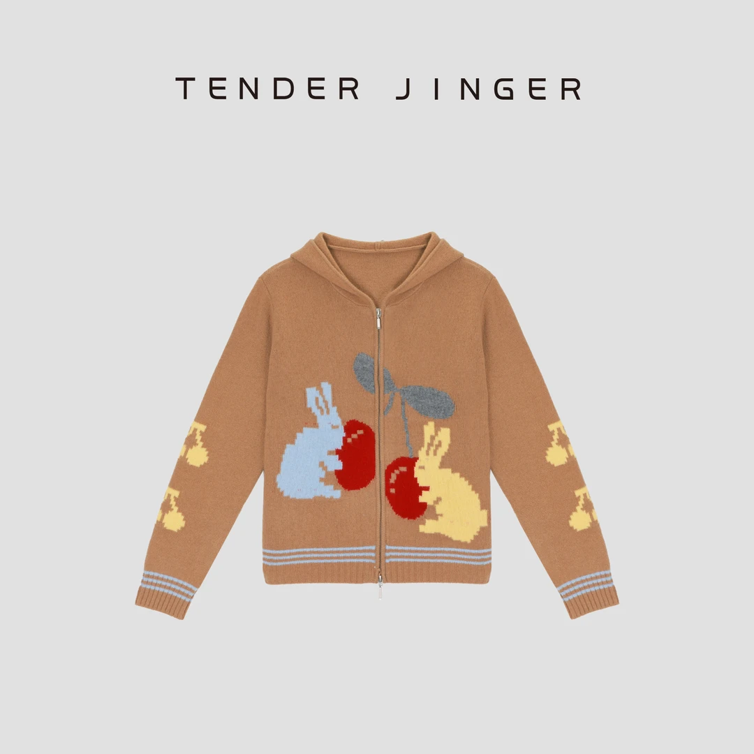 Tender Jinger【樱桃小兔子】绵羊毛嵌花休闲帽衫T53MII41416