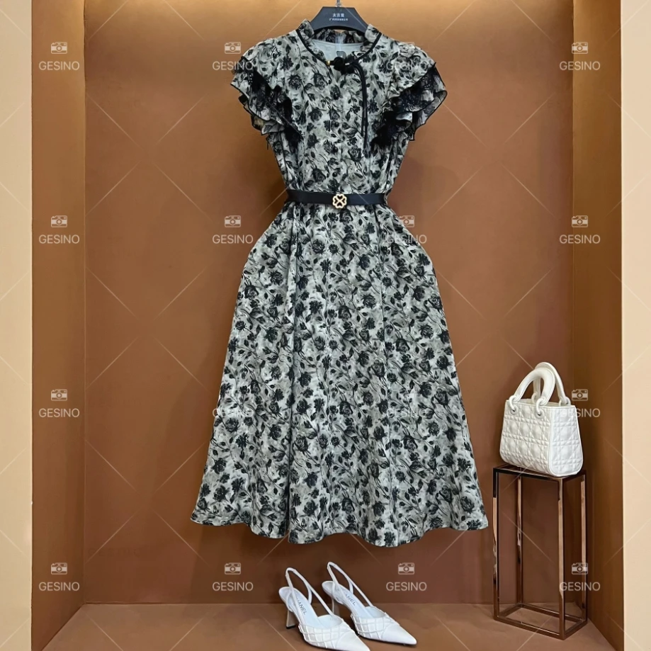 【小满】春夏设计师轻奢法式气质印花女士连衣裙 CX-2024358
