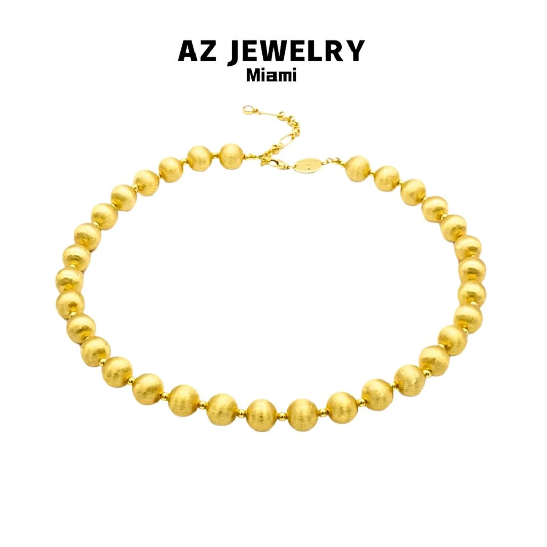 坠链均925银 【金玉宴】重工国风金色珠珠猫眼项链复古拉丝颈链首饰