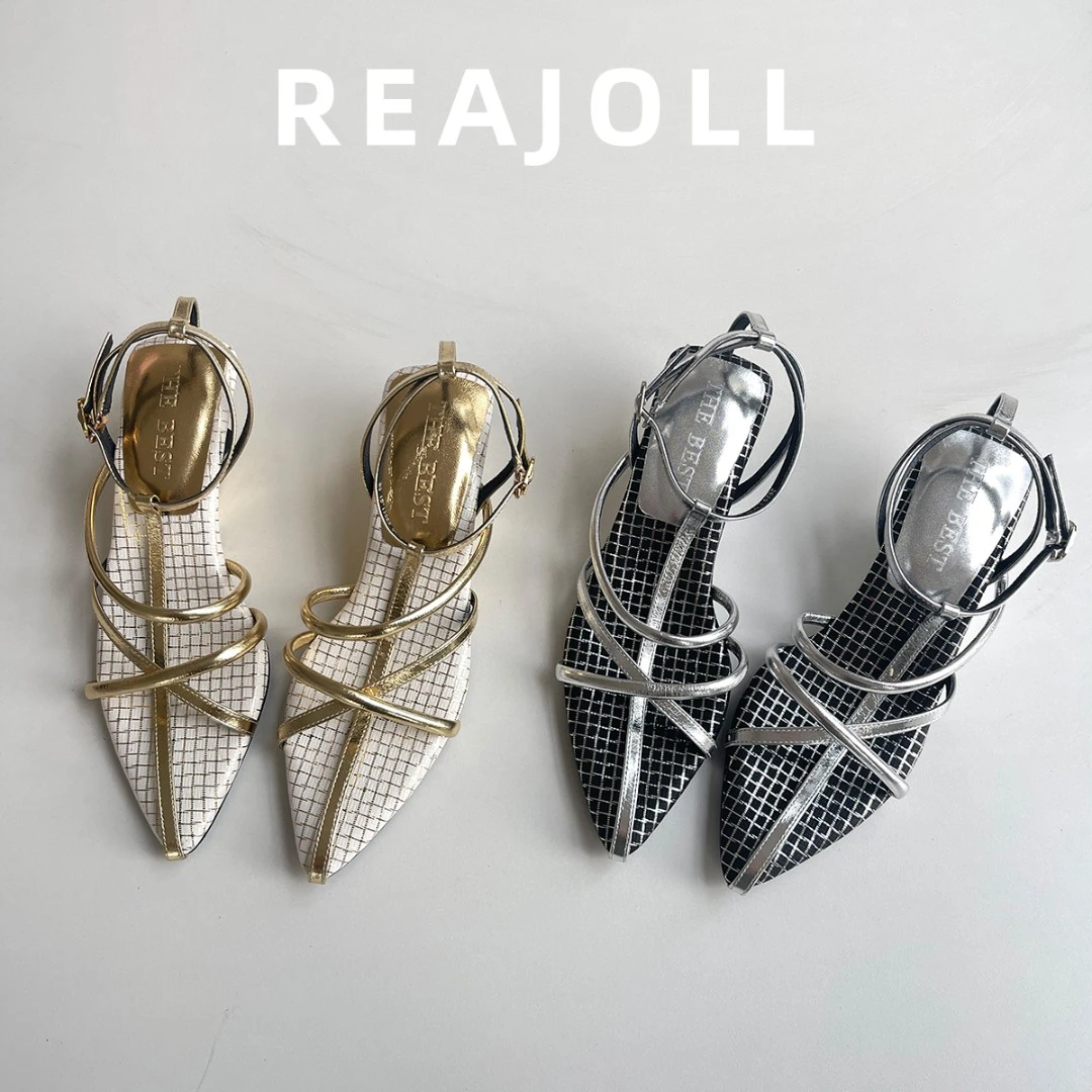 REAJOLL凉鞋女夏外穿2025新款细带坡跟ins风时尚高级感高跟鞋女