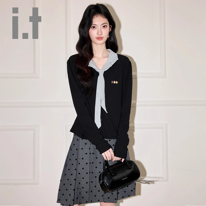 it:CHOCOOLATE长袖T恤女春秋新款高级感小众显瘦别致设计感上衣服