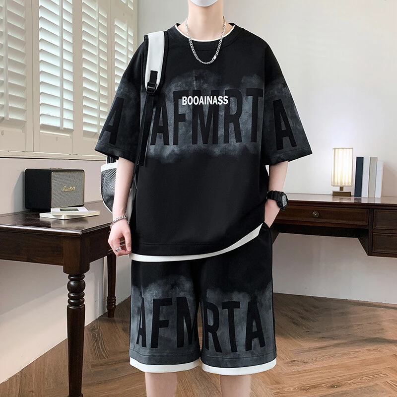 男休闲运动套装男大学生夏季套装半袖薄款韩版潮流大码男士时尚