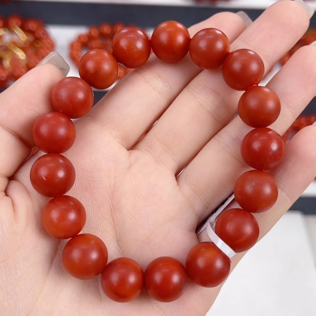 南红玛瑙未镶嵌保山阿东寨锦红12mm手串