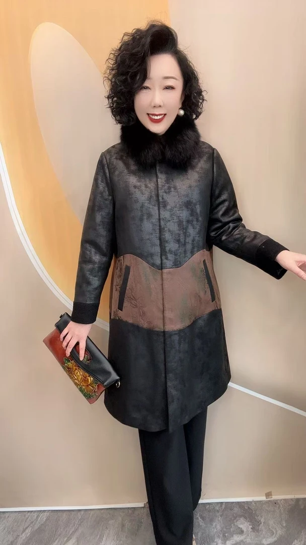 1171新款优雅妈妈可拆卸宽松大码薄棉外套大衣，96衣长
