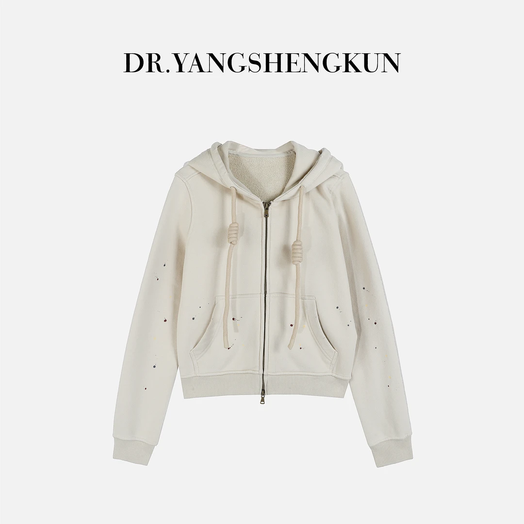 杨圣坤2025新品美式复古做旧泼墨百搭休闲短款卫衣外套ES25101216