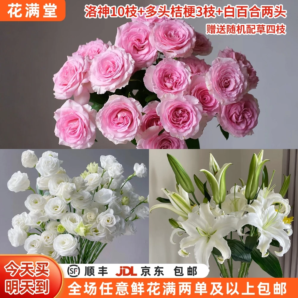 热卖【次日达·小仙女的花】洛神10枝+一份多头桔梗+白百合两头送随机配草四枝·鲜切花·两单鲜花包邮基地直发