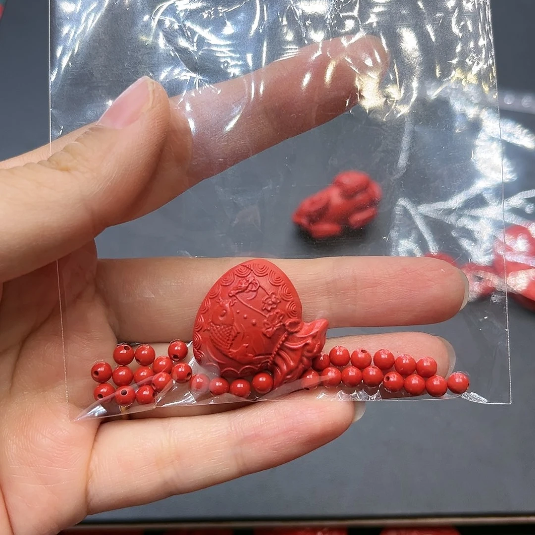 天然辰砂钱袋子4mm珠子