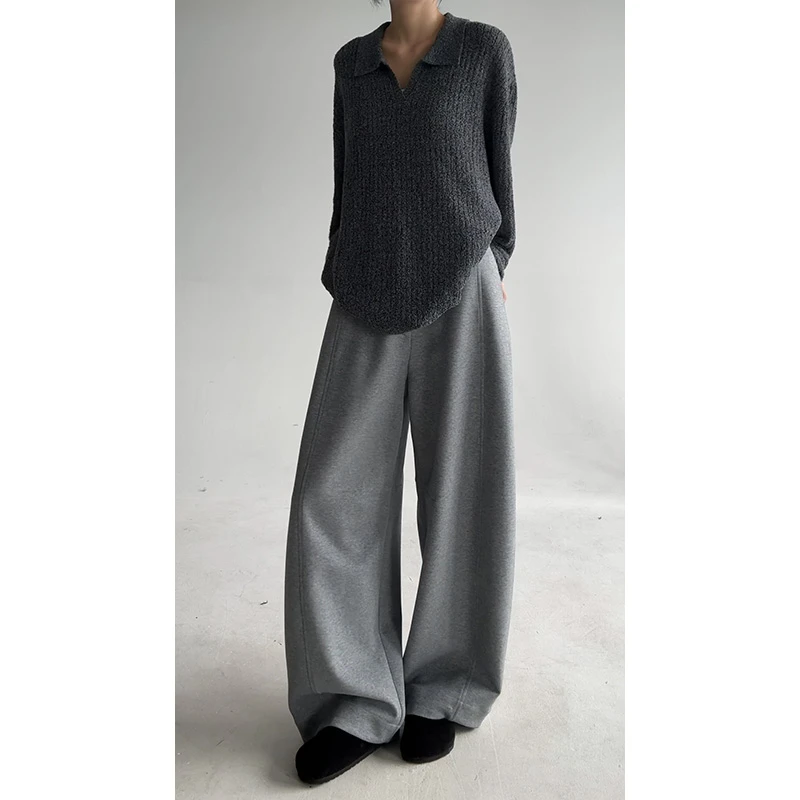 秋季弯刀阔腿卫裤男女设计感美式休闲百搭长裤休闲裤