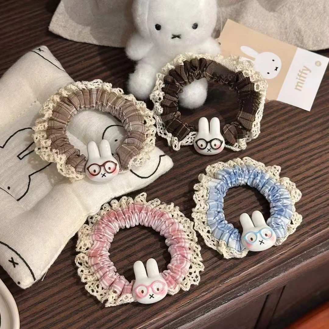 甜美少女眼镜米菲兔蕾丝花边发圈马尾小肠高颜值简约发绳爆款百搭