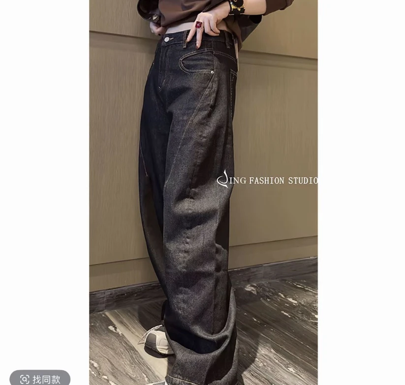 《洋气裤》JING2025888秋冬季高腰直筒牛仔裤女裤宽松百搭长裤