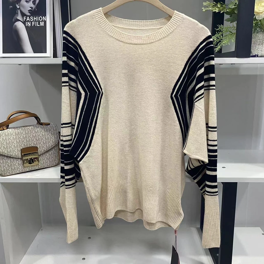 G6621【春季新款】时尚圆领白色几何对称图案毛衣035#