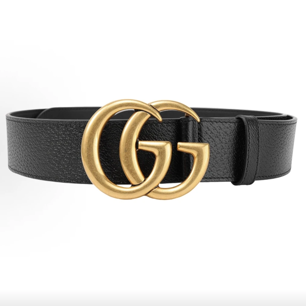 未使用 GUCCI/古驰 （小叶子）黑色双G平滑扣 腰带 宽度4cm