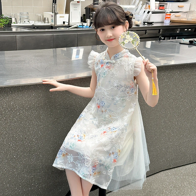 女童新中式连衣裙夏季新款中大童洋气改良旗袍裙子女孩超仙公主裙