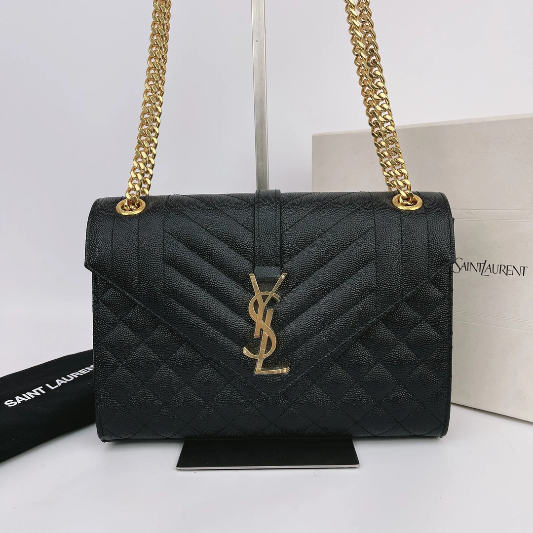 95新 YSL/圣罗兰 圣罗兰 黑色信封斜挎包底长24 M547
