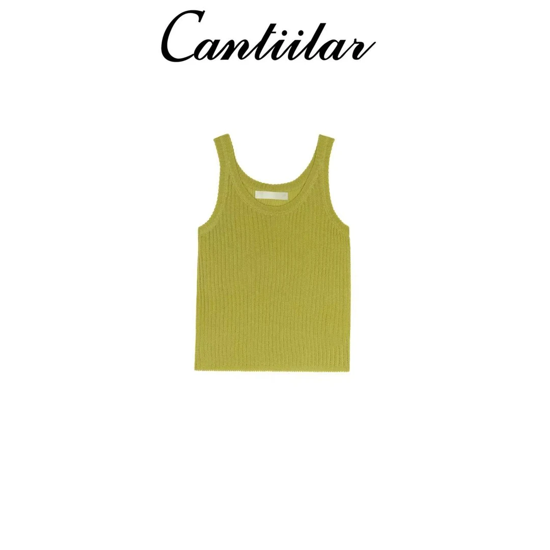 CANTIILAR “假日背心”亚麻天S圆领针织背心  SH3011