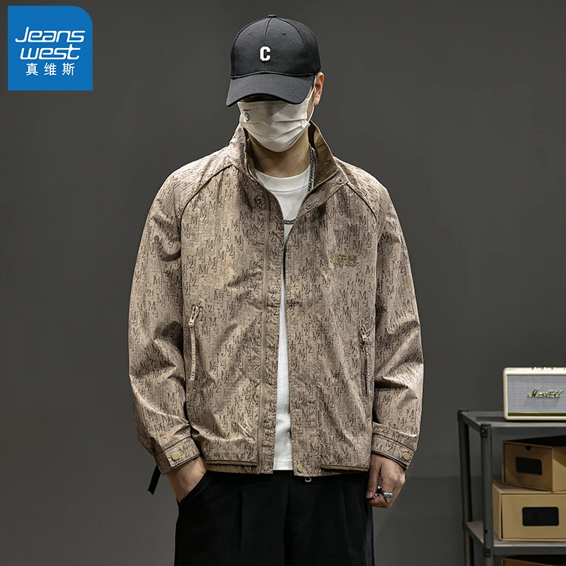 Jeanswest/真维斯潮牌立领夹克男士休闲宽松户外上衣运动百搭外套
