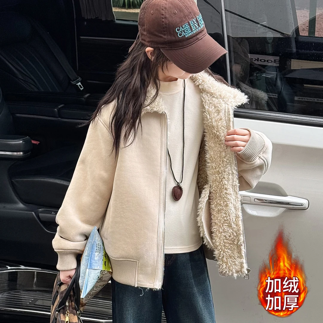 女童加绒外套秋冬款2025新款中大童儿童冬季女孩夹棉加厚上衣潮衣