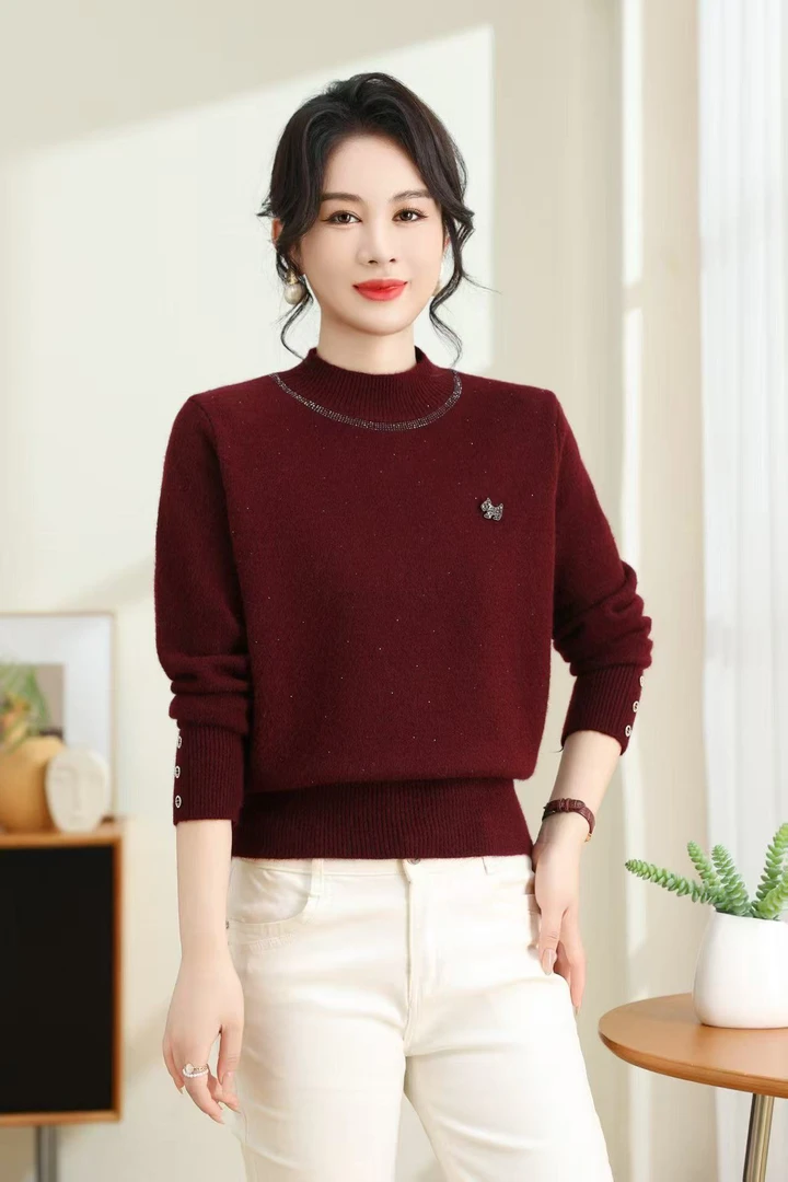 短款秋冬针织时尚女半高领短款显瘦衫宽松冬季蝴蝶2