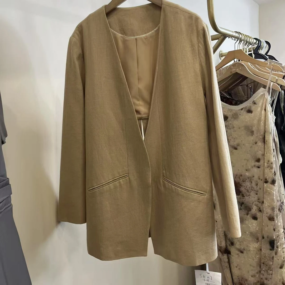 艾恩纪静奢极简风亚麻西装外套9032