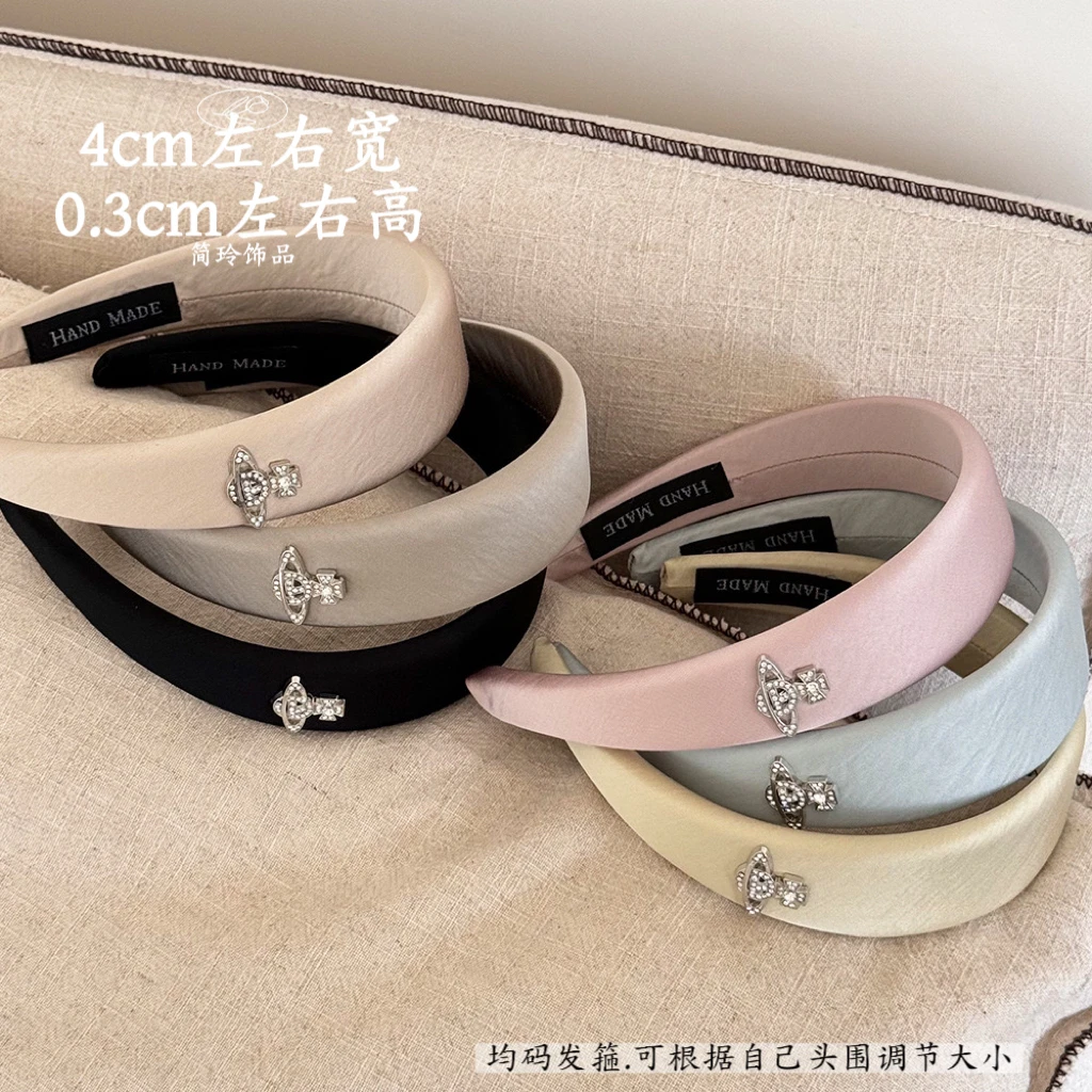 洋气高级感水钻土星发箍韩系高颅顶减龄头箍百搭粉色日常宽发箍