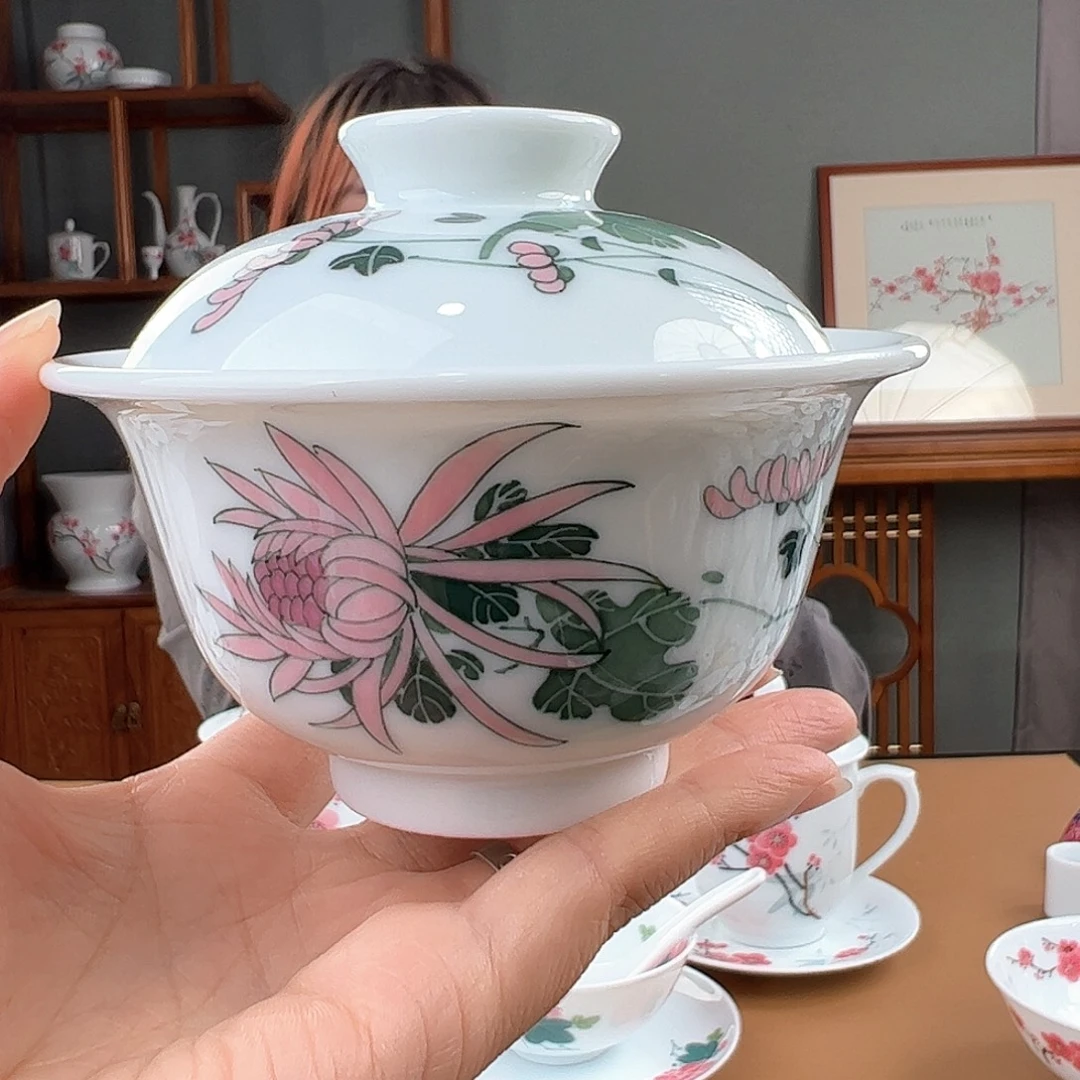 双勾双汾菊花两才盖碗