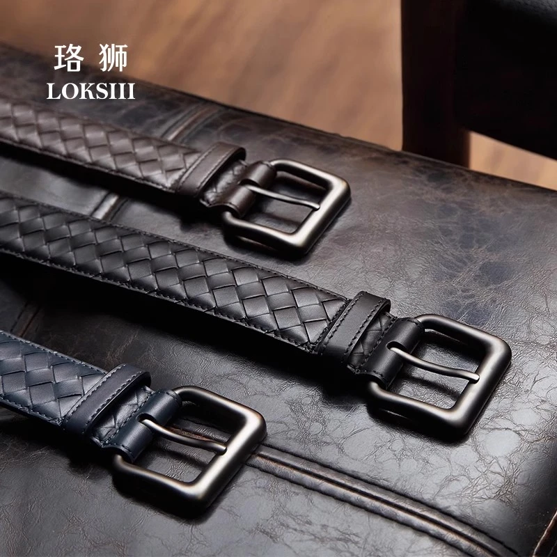珞狮【第6代】胎牛皮编织皮带男款腰带百搭真皮牛皮裤带男士裤腰带