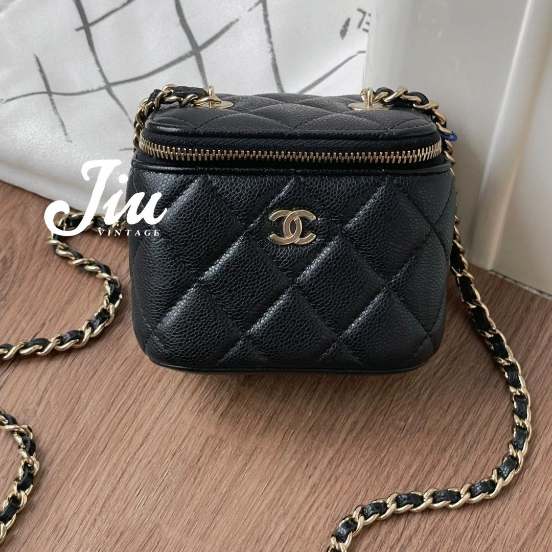 99新 Chanel/香奈儿 24s 黑金荔枝纹牛皮小盒子 CG18-0001