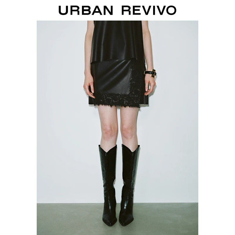 UR2025春季新款女欧若风摩登氛围感蕾丝花边短款半裙UWG550014