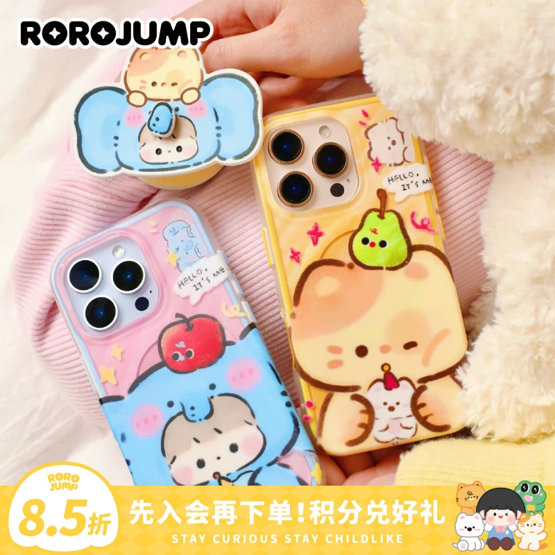 肉肉酱蜡笔小动物系列原创适用iphone14p磁吸手机壳苹果15/16pm女