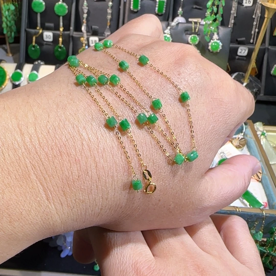 翡翠18K金镶嵌颈饰满天星45cm