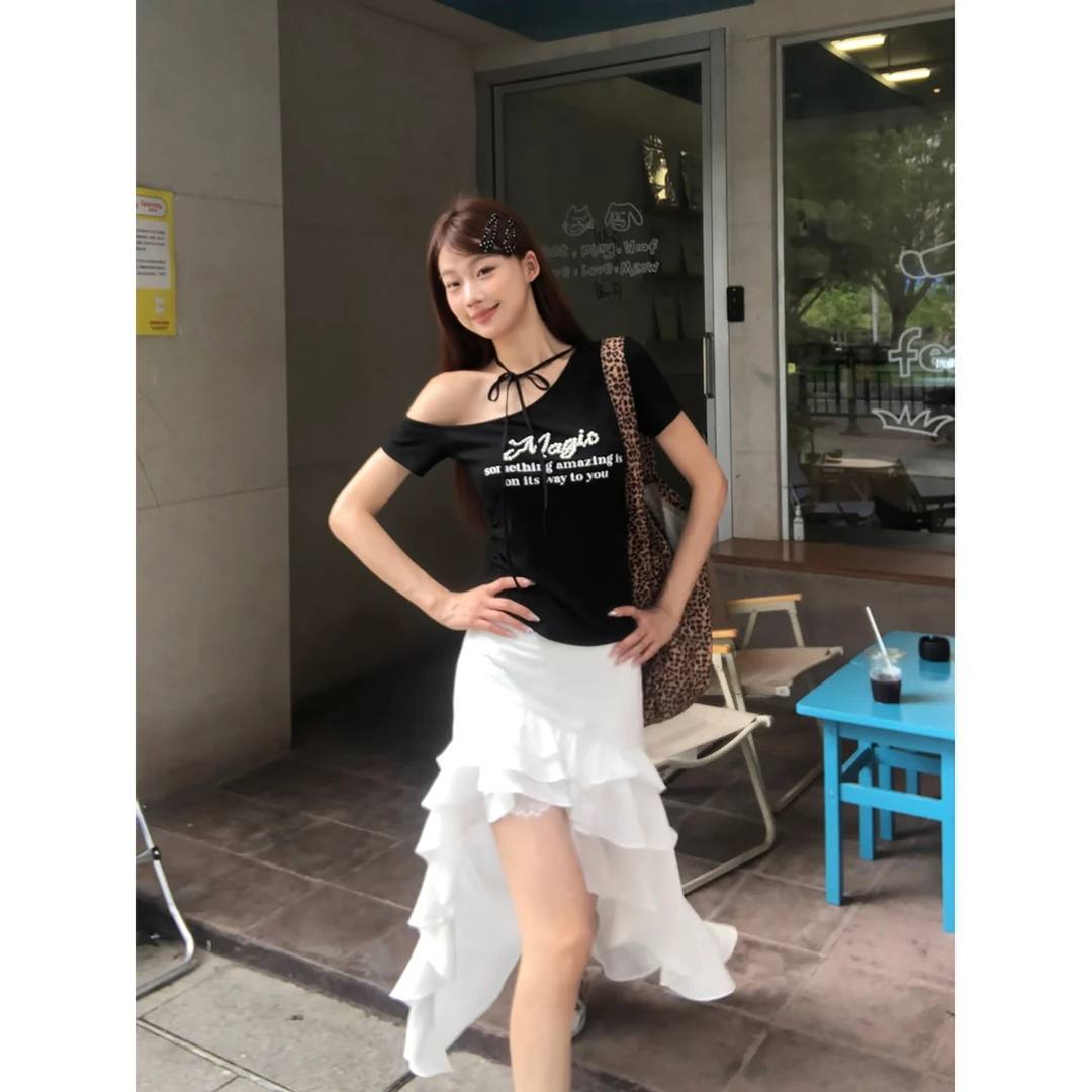 【HRG】春夏高腰显瘦不规则荷叶边裙摆半身裙252U2275-X#
