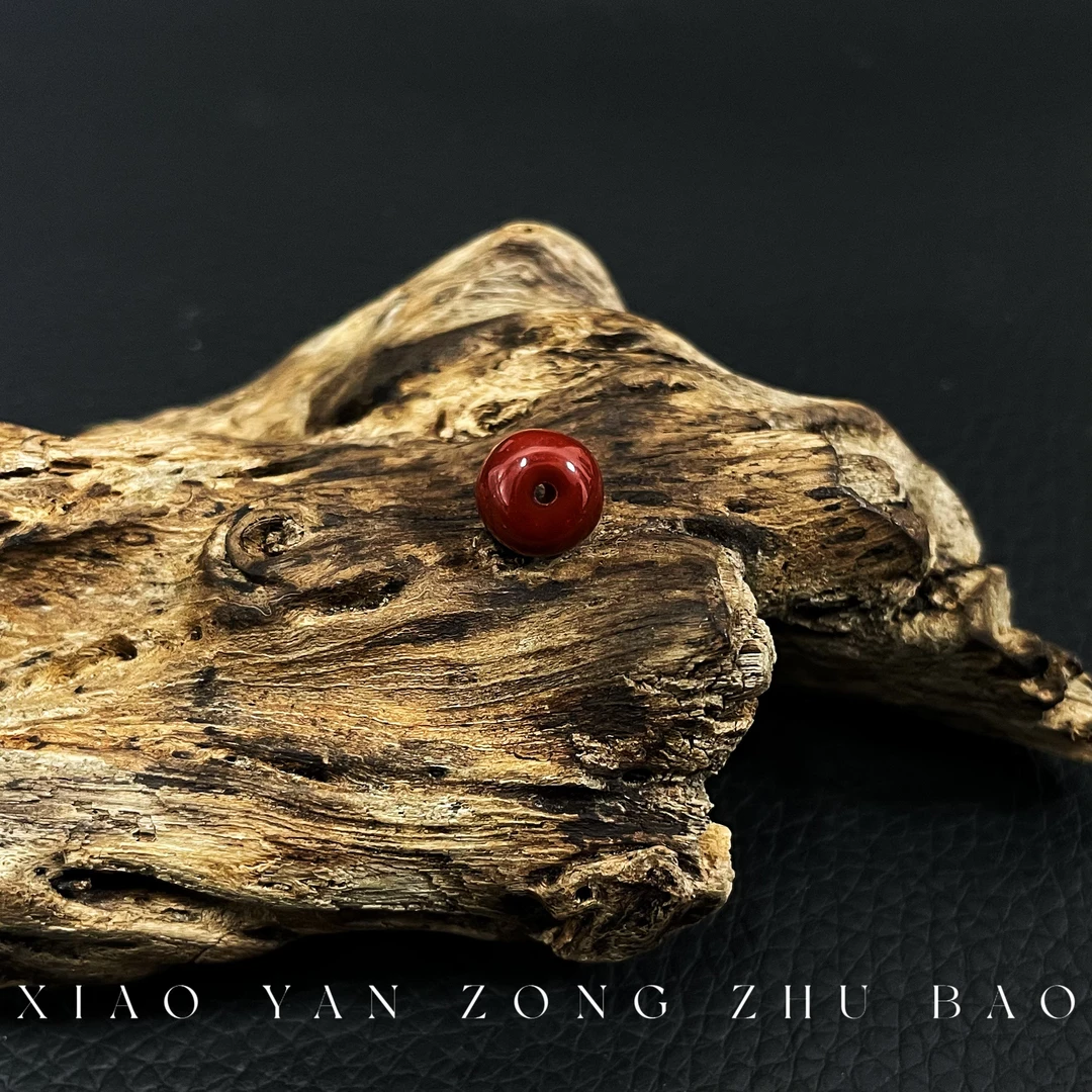 【小杨总珠宝】Y8835天然牛血红带火焰纹老型珠7mm单珠满肉【四颗装】