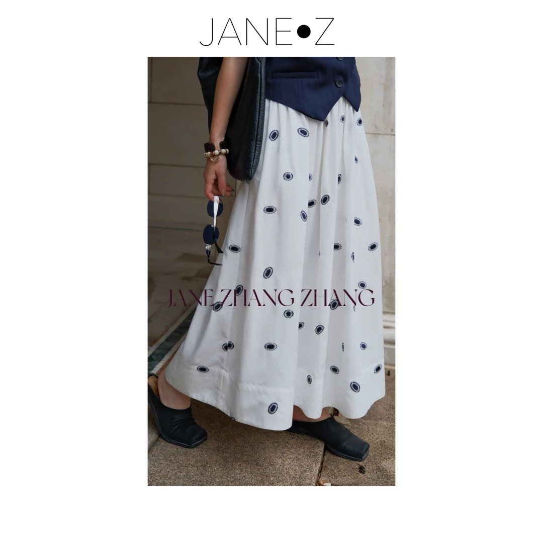 【珍珠舒芙蕾】法式亚麻天丝优雅精致刺绣重工半身裙JZYCH032