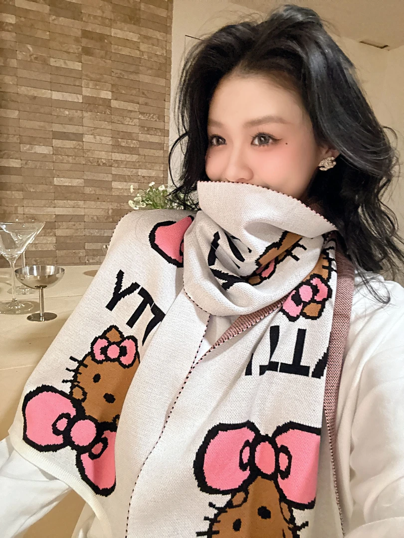 KT披肩大围巾/2024秋冬拼色毛织围巾