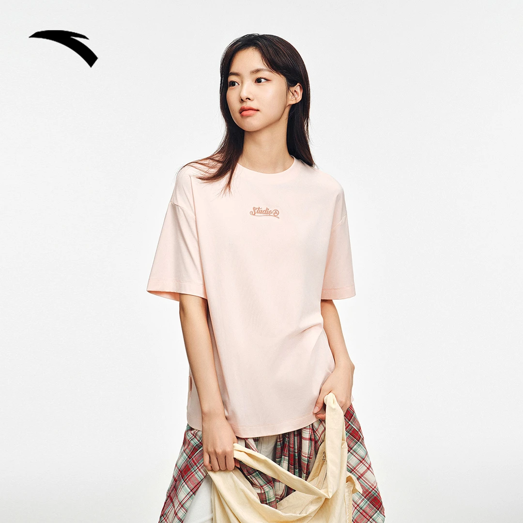 安踏优可丝休闲短袖女装2025夏季新款潮流百搭针织上衣印花t恤