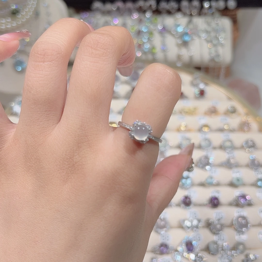 蛇纹石玉银S925镶嵌戒指