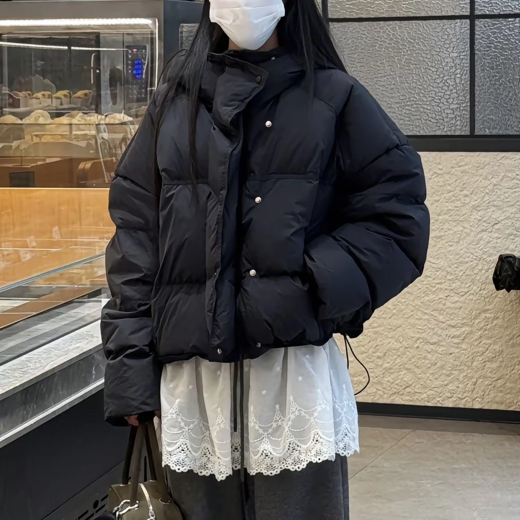 暖暖泡芙～韩版宽松百搭面包连帽款羽绒服