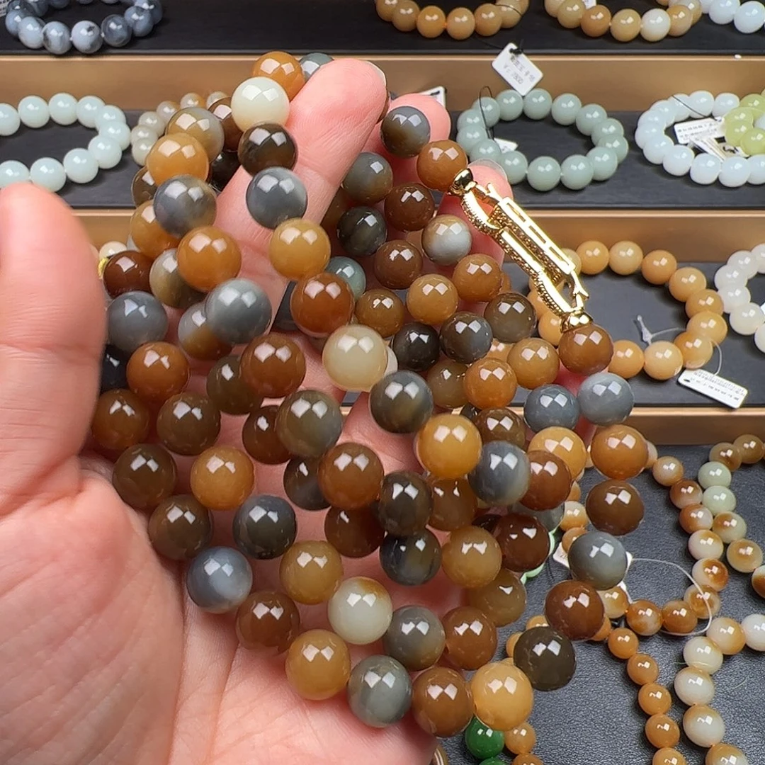 和田玉未镶嵌手链新疆楼兰三色卡10 108