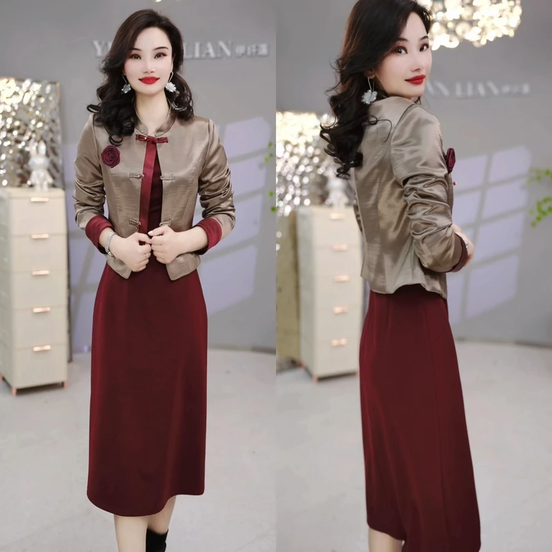 外套+连衣裙2025春季新中式时尚气质女人显瘦两件套品质女装