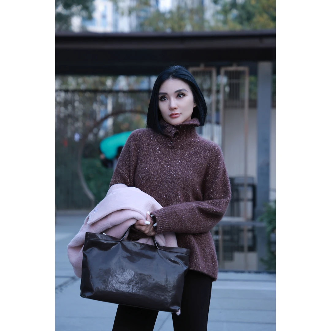 【妙妙精选】HUANGNAJI金豆彩纱-山羊绒时尚气质设计感上衣85005