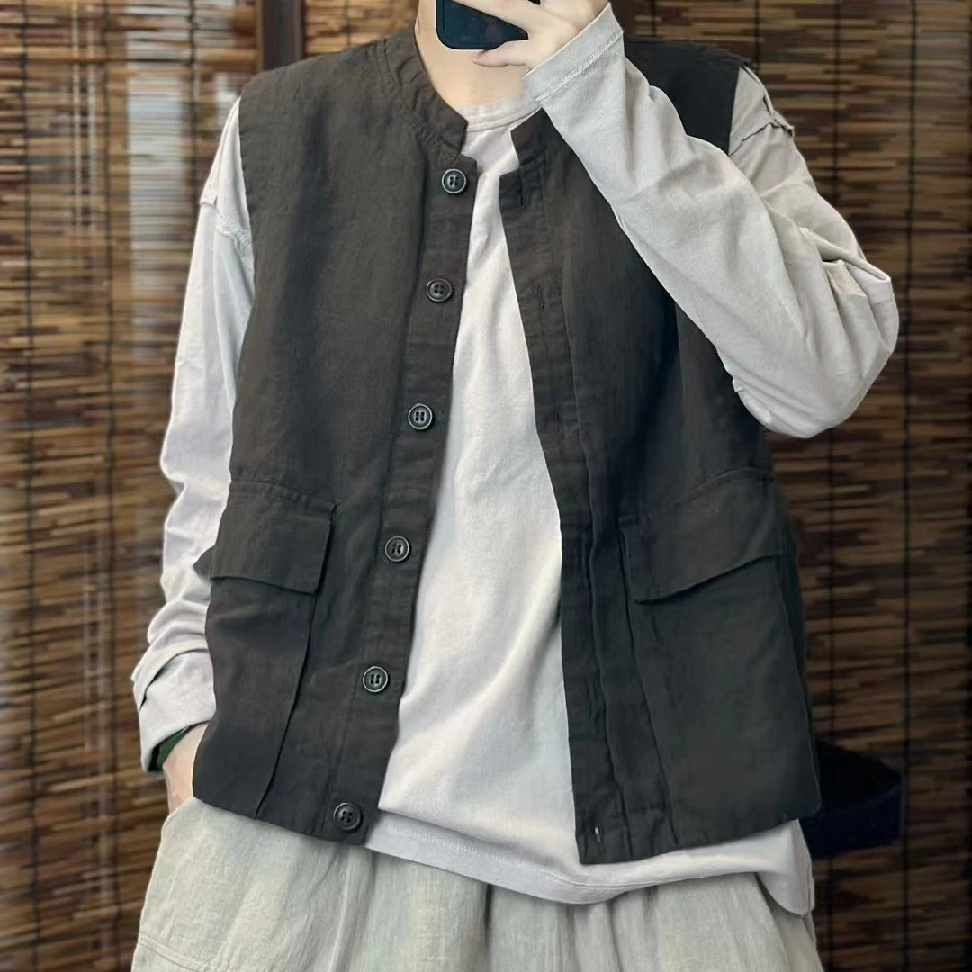 宽松显瘦百搭亚麻双层马夹