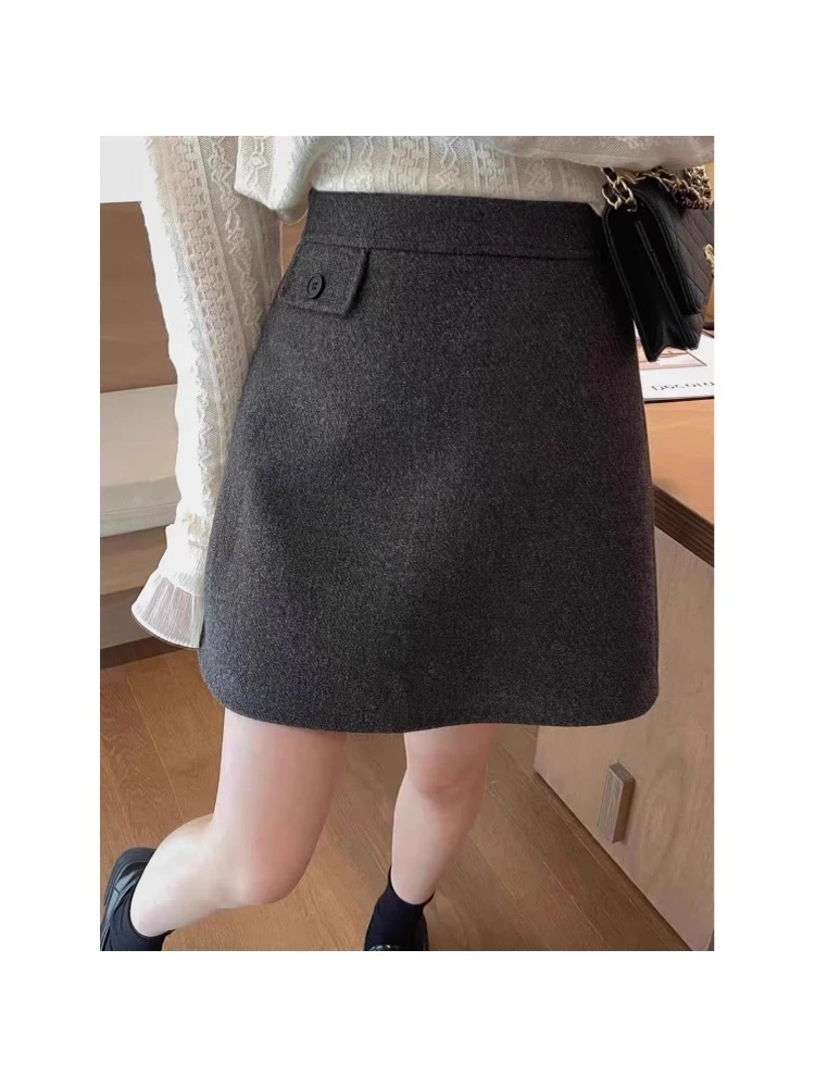 短裙纯色显瘦学院风高腰半身裙气质裙子皮裙秋冬