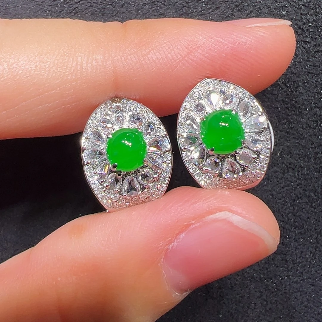 翡翠18K金镶嵌耳饰耳包