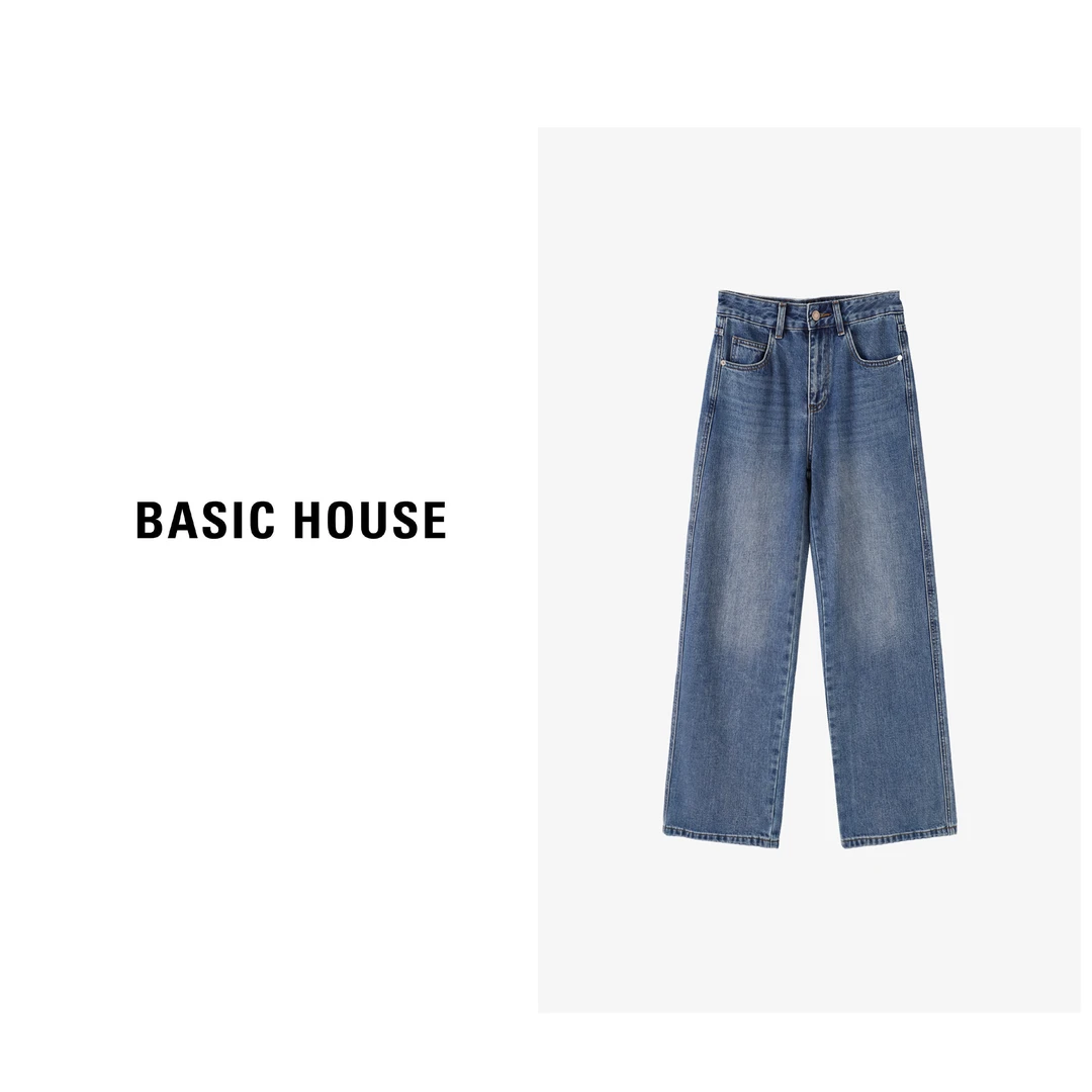 Basic House/百家好时尚百搭直筒牛仔裤-B0624E5C102